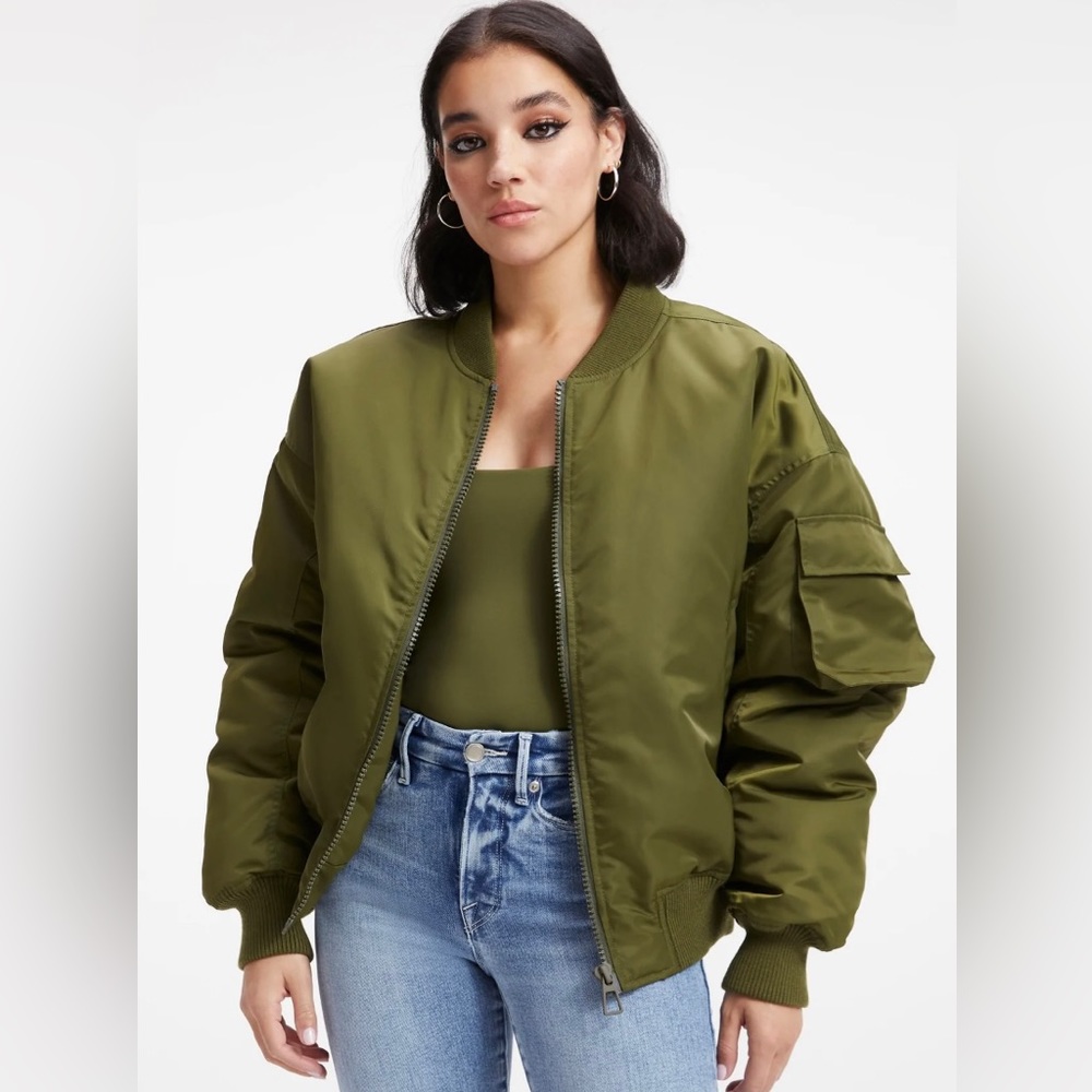 Good American Satin Bomber Jacket